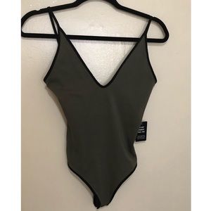 Olive Green Deep V-Neck Bodysuit